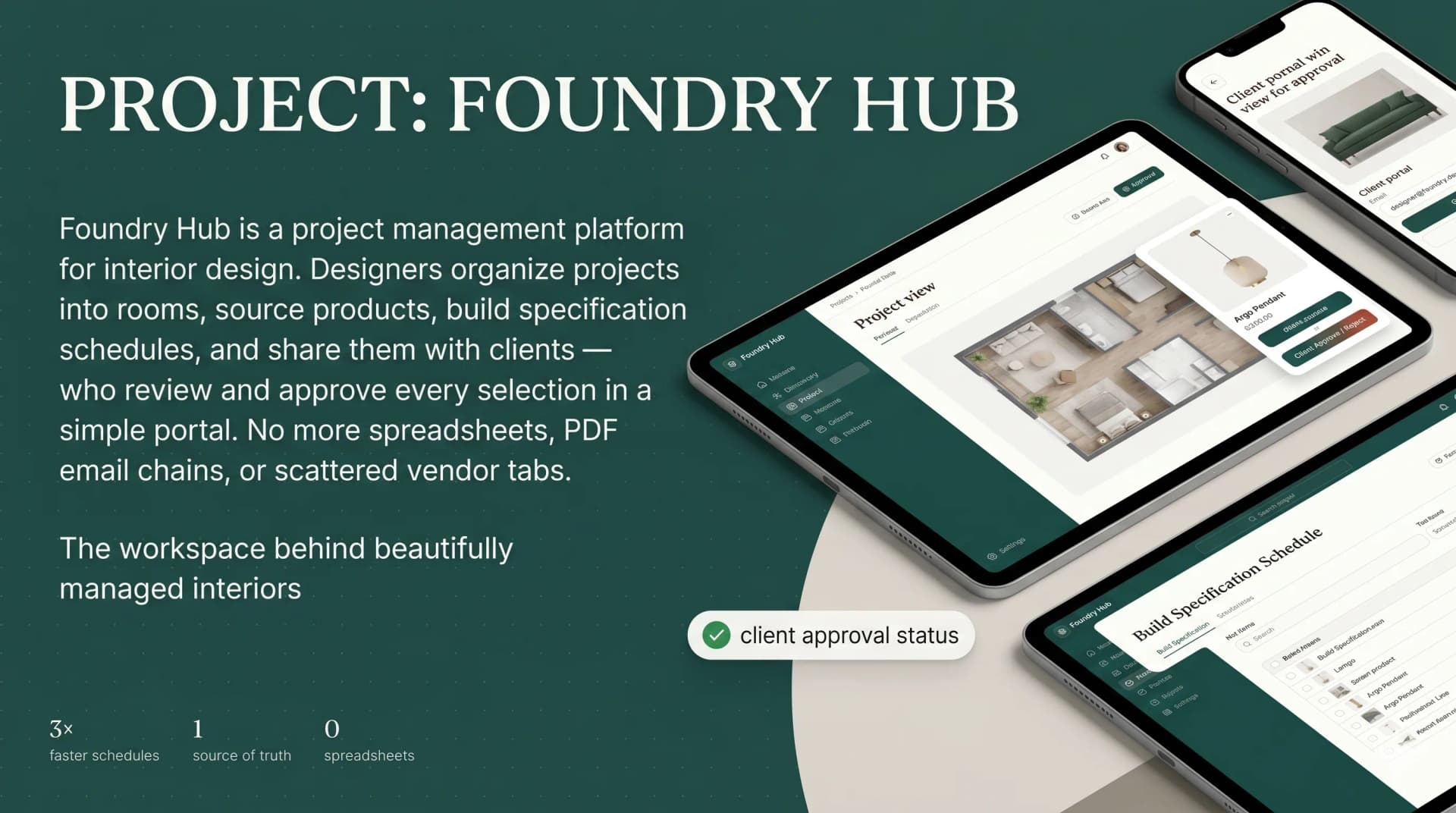 Foundry Hub designer dashboard on a laptop